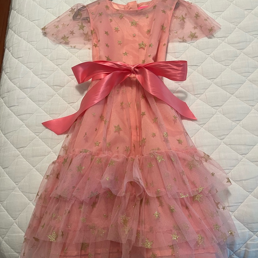 Pink Starry Tulle Dress with Ribbon